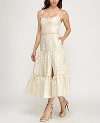 Violet Weekend Women's Dot Jacquard Tea Length Dress