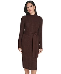 Jessica Howard Women's Long Sleeve Mock Neck Belted Midi Sweater Dress