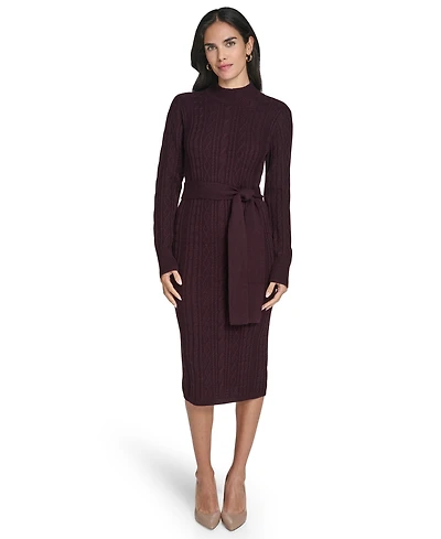 Jessica Howard Women's Long Sleeve Mock Neck Belted Midi Sweater Dress