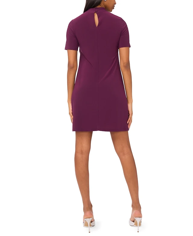 msk short sleeve beaded shift dress MSK Women's V-Neck Short-Sleeve Embellished-Hem Shift Dress - Black