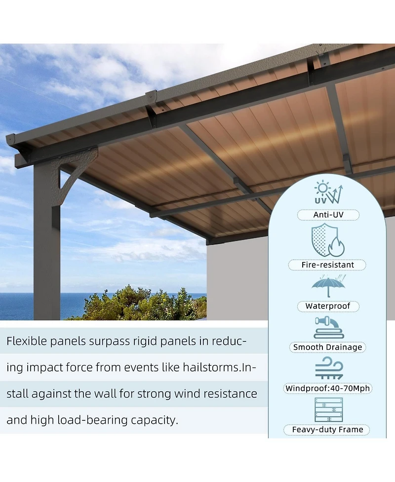 Aecojoy 10'x10' Adjustable Height Wall Mounted Outdoor Gazebos Pergola