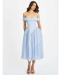 Miss Circle Women's Xavy Baby Blue Off Shoulder Corset Midi Dress