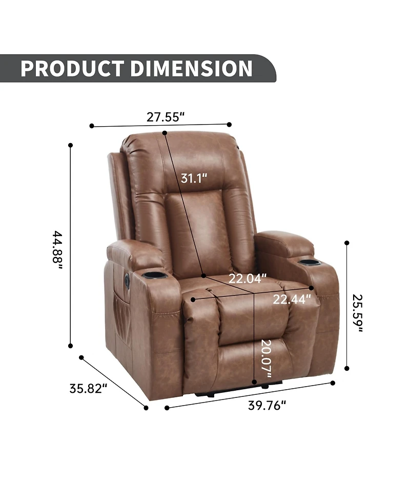 Pu Infinite Position Up to 350 Lbs Power Lift Recliner Chair for Elderly, Heavy Duty Motion Mechanism with 8-Point Vibration Massage