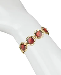 Patricia Nash Acrylic Ruby European Floral Tapestry Antique-Like Gold-Tone Box Clasp Link Bracelet