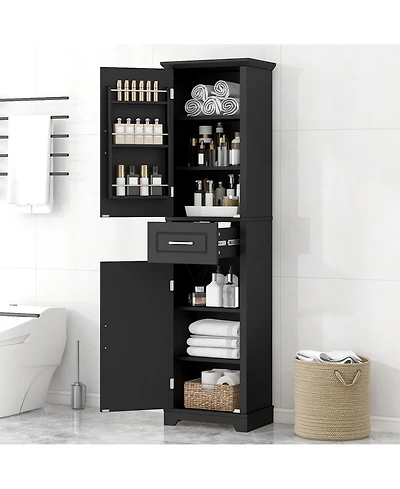 Casainc Tall Bathroom Storage Cabinet, Freestanding with Two Doors and Adjustable Shelves