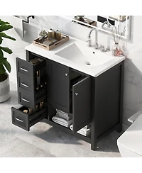 Casainc 36" Bathroom Vanity with Sink Top, Cabinet Two Doors, Drawers and Open Shelf, Solid Wood Mdf, One Package
