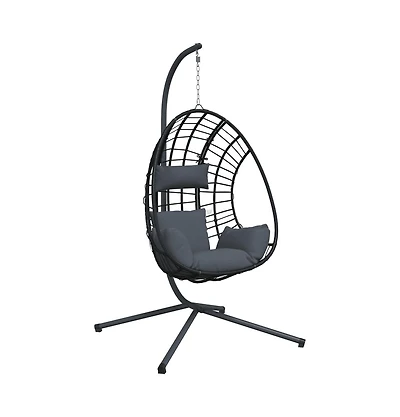 Hanging Egg Chair Anthracite Rattan Large Removable Covers
