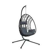 Hanging Egg Chair Anthracite Rattan Large Removable Covers
