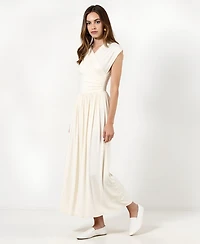 Modenaire Women's Sleeveless Faux Wrap Shirred Waist Maxi Dress