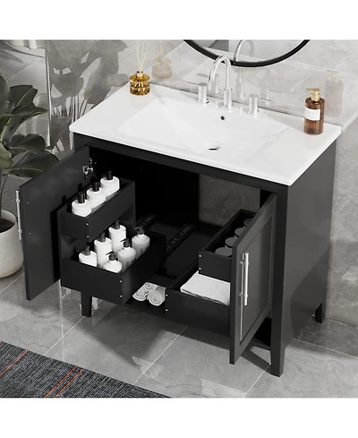 Casainc 36" Bathroom Vanity with Sink, Multi-Functional Cabinet with Doors and Drawers, Mdf Frame and Mdf Board