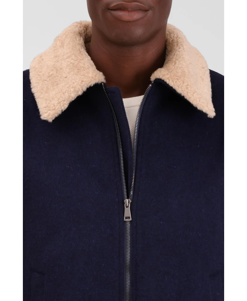 Bagatelle Homme Men's Wool Blend Faux Fur Collared Bomber Jacket