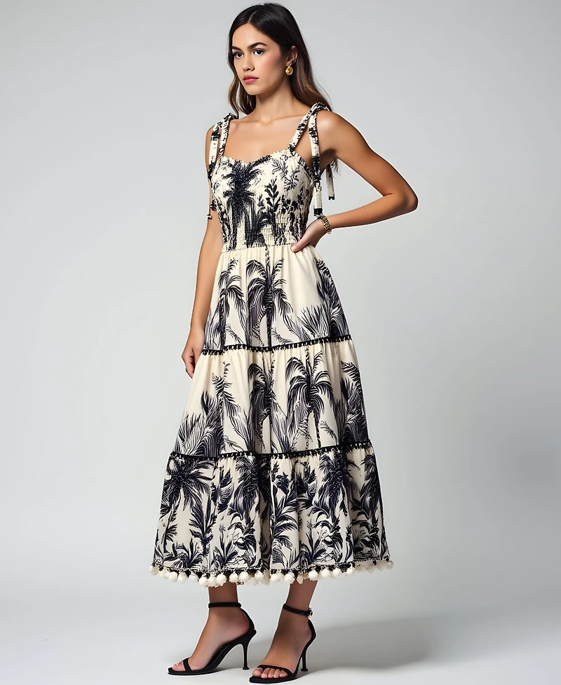 Modenaire Women's Tropical Print Tiered Midi Dress