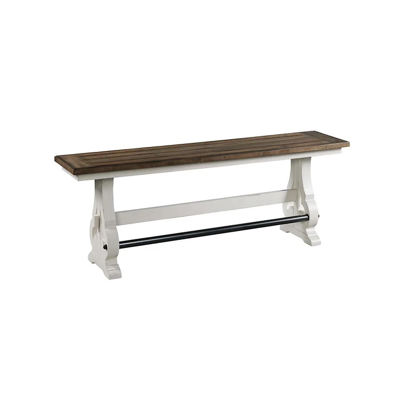 Intercon Backless Bench, Counter Height in Rustic White & French Oak