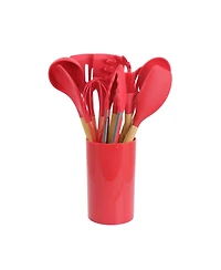 MegaChef Red Silicone and Wood Cooking Utensils, Set of 12