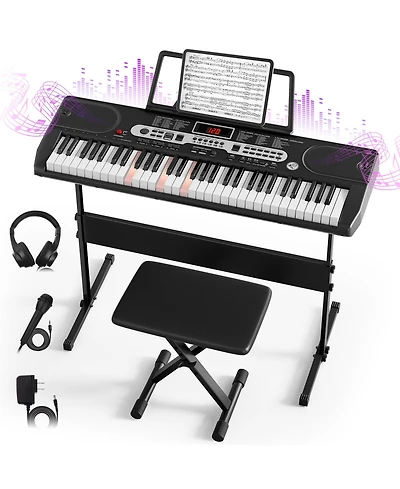 Sugift 61-Key Electric Keyboard Piano with Lcd Display, Bench and Stand
