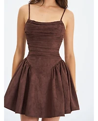 Miss Circle Women Raisa Mahogany Suede Ruched Mini Dress