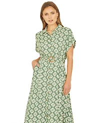 Yumi Women's Midi Shirt Dress With Matching Belt