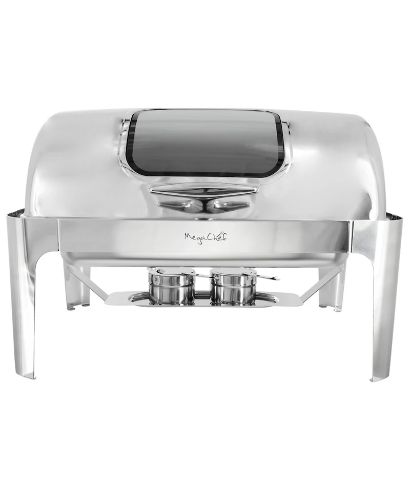 MegaChef 9.5 Quart Oblong Roll Top Stainless Steel Professional Chafing Dish/Food Warmer/Buffet Server with Window