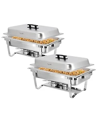 MegaChef 9.5 Quart Foldable Stainless Steel Professional Chafing Dish/Food Warmer/Buffet Server Serving Trays, Set of 2