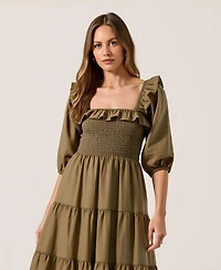 Modenaire Women's Tiered Smocked-Bodice Square-Neck Maxi Dress