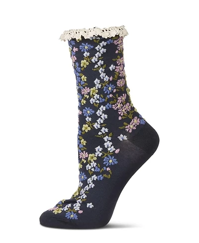 MeMoi Women's Liberty Floral Lace Cuff Crew Socks