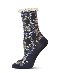 MeMoi Women's Liberty Floral Lace Cuff Crew Socks
