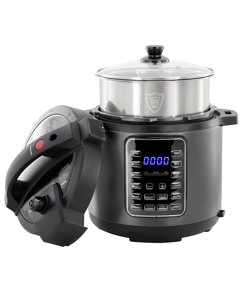 MegaChef 6 Quart 11-in-1 Electric Pressure Cooker, Multi-Cooker with Stainless Steel Crock