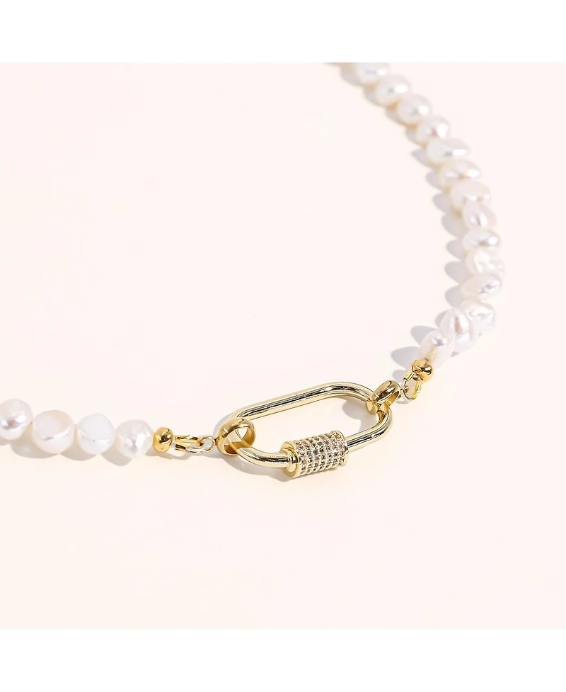 18K Gold Freshwater Pearl with Lock - Taylor Necklace - Medium
