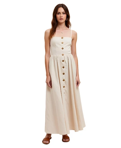 Modenaire Women's Button Front Spaghetti Straps Midi Dress