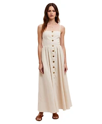 Modenaire Women's Button Front Spaghetti Straps Midi Dress