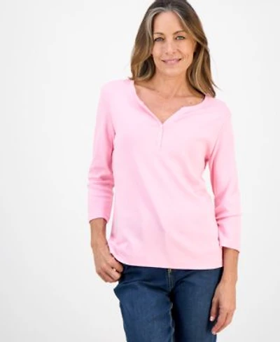 Style Co Womens Cotton 3 4 Sleeve Henley Tee Pxs 4x Created For Macys