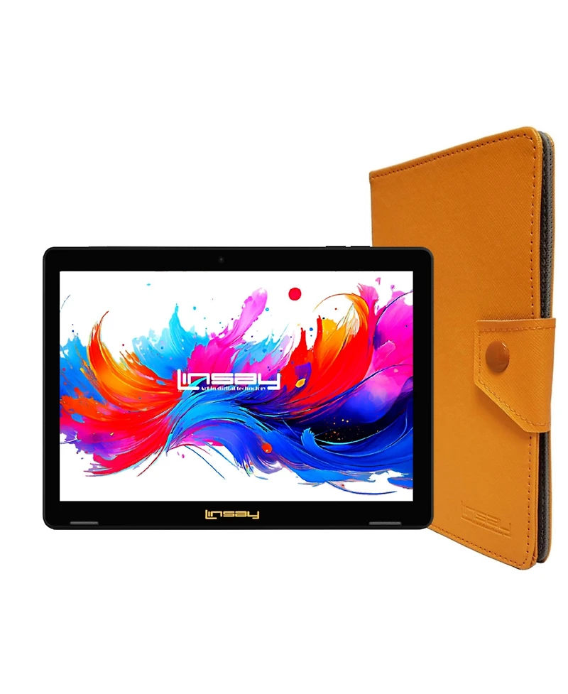 New Linsay 10.1" Tablet Octa Core 128GB Bundle with Orange Case Newest Android 15