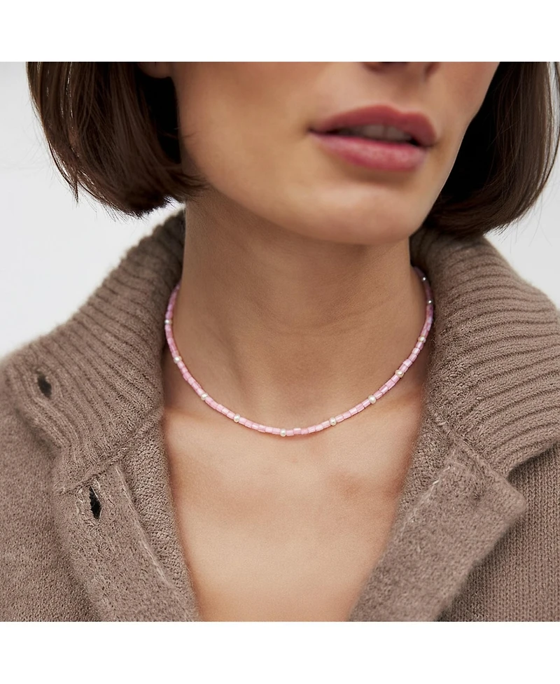 Joey Baby 16" Lusia Necklace with Light Pink Dyed Shell Pearls and Freshwater Pearl Accents in 18K Gold Plated Stainless Steel