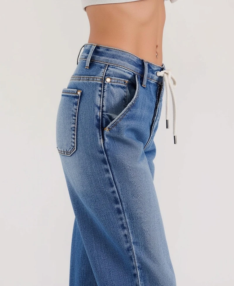 Modenaire Women's High-Waist Light Wash Wide-Leg Cuffed Jeans