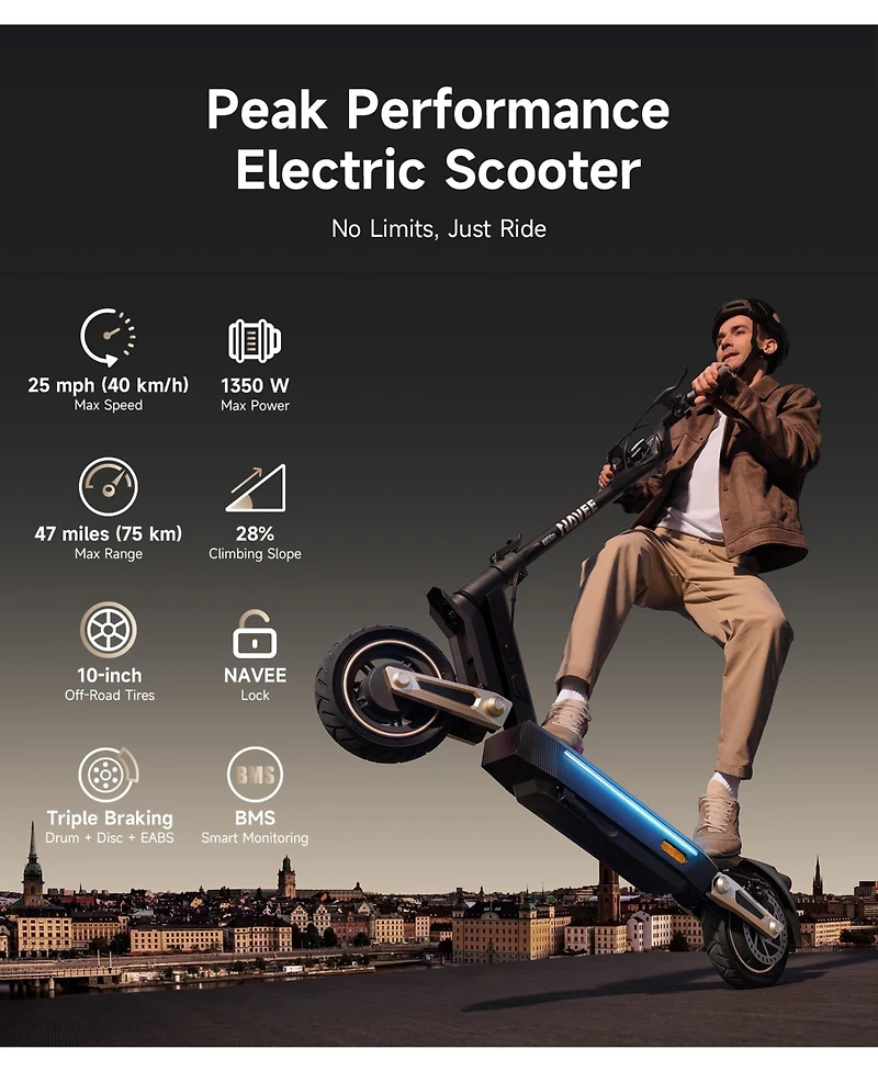 Navee ST3 Pro Electric Scooter w/46.6 miles Max Operating Range & 24.9 mph Max Speed