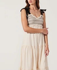 Modenaire Women's Smocked Lace-Trim Maxi Dress with Satin Bow-Tie Straps