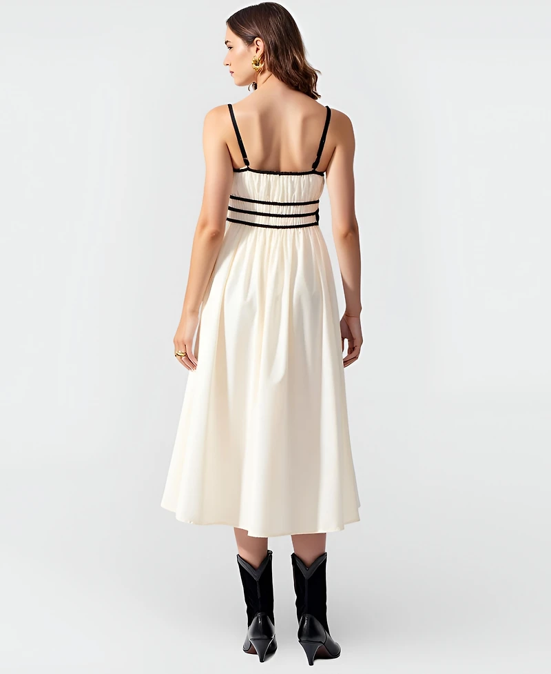 Modenaire Women's Contrast-Trim Spaghetti-Strap Midi Dress