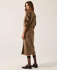 Modenaire Women's Rib Knit One Shoulder Dolman Midi Sweater Dress