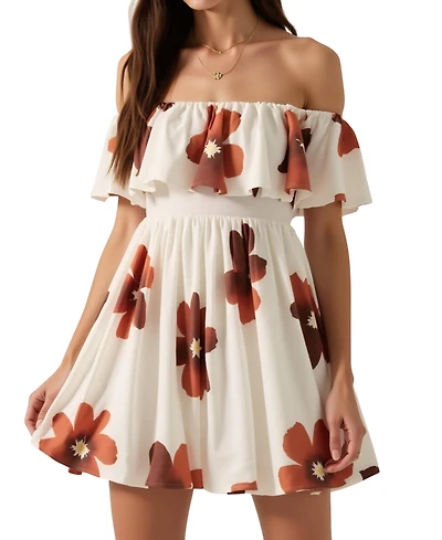 Modenaire Women's Floral Off-Shoulder Ruffled Bodice Mini Dress
