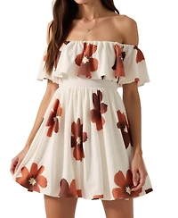 Modenaire Women's Floral Off-Shoulder Ruffled Bodice Mini Dress