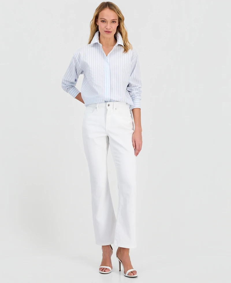 Anne Klein Women's Striped Drop-Shoulder Button Up Shirt