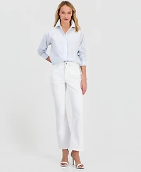 Anne Klein Women's Striped Drop-Shoulder Button Up Shirt