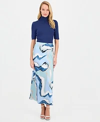 Anne Klein Women's Printed Pull-On Flare-Hem Maxi Skirt