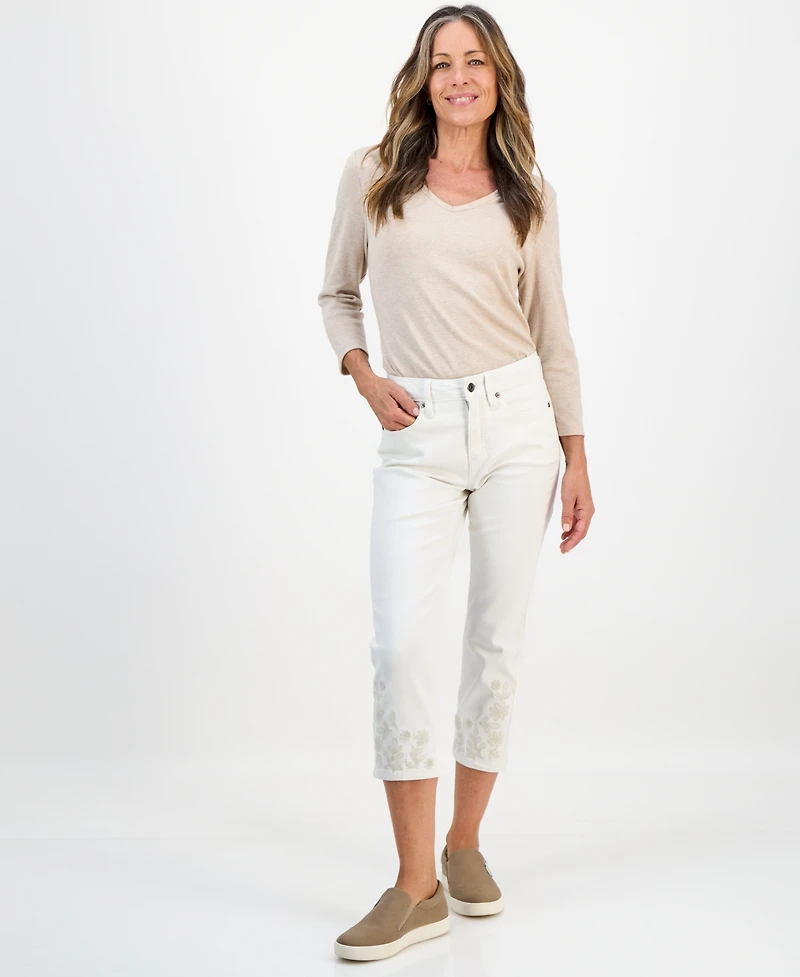 Style & Co Petite Embroidered Cuff High Rise Capri Jeans, Macy's Exclusive