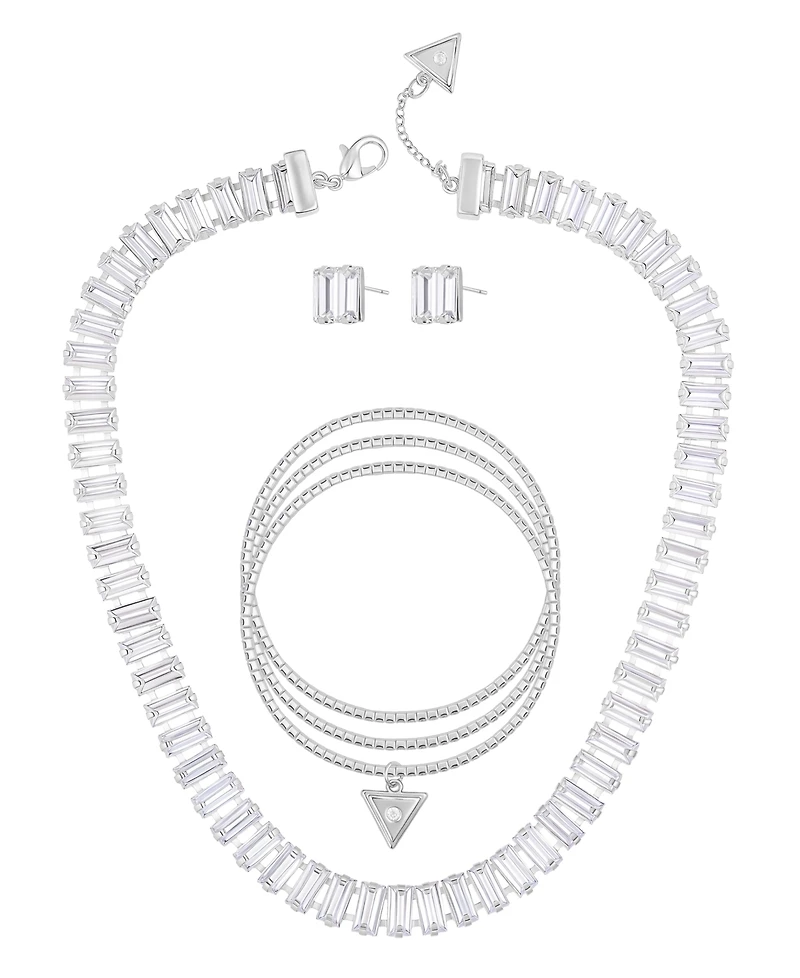 Guess 3-Pc. Rhinestone and Glass Stone Gold-Tone Necklace, Stud Earrings, Bracelet Set