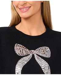 CeCe Women's Sequin Bow Pull On Sweater