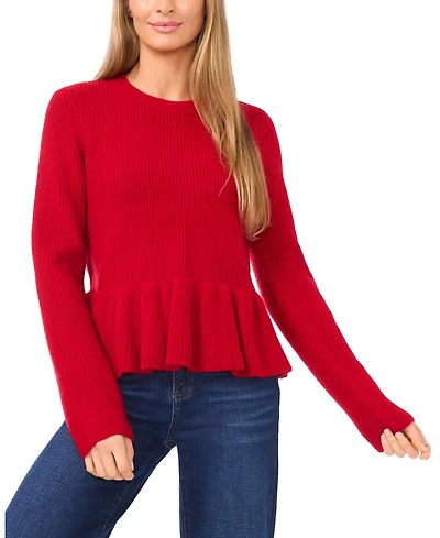 CeCe Women's Peplum Pull On Long Sleeve Sweater