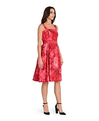 Tahari Asl Women's Square Neck Printed Jacquard Fit and Flare Dress