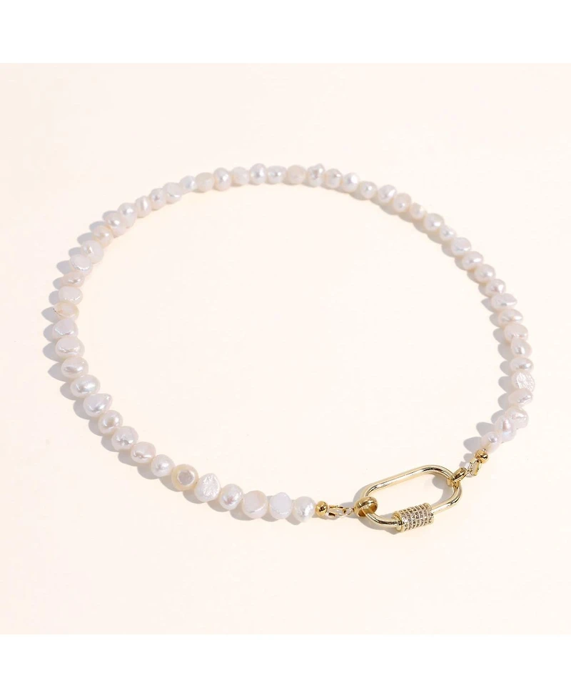 18K Gold Freshwater Pearl Necklace with Lock - Taylor Necklace - Small
