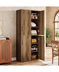 Tribesigns 75.39-Inch Tall Wood Storage Cabinet with 6 Shelves, Narrow Kitchen Pantry
